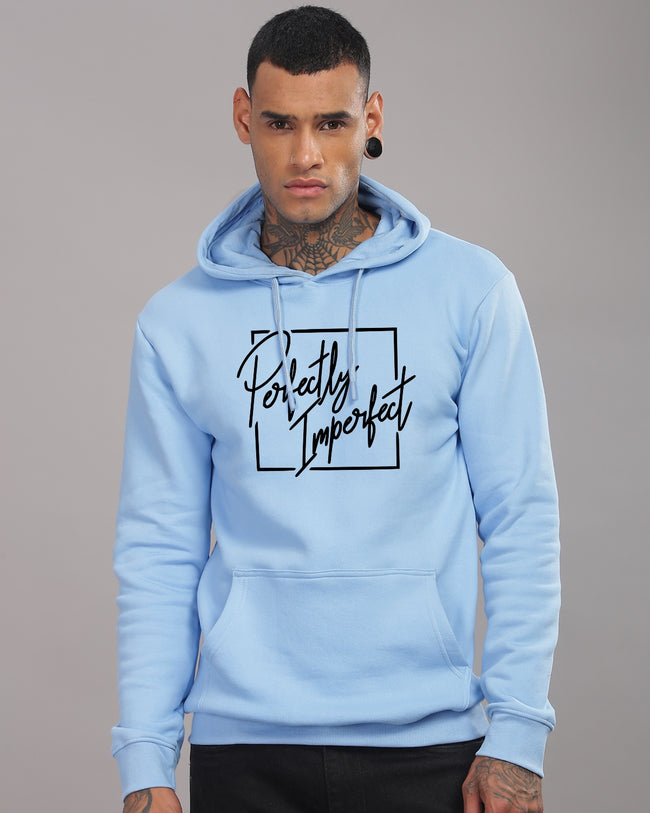 Men Sky Blue Printed Hoodie