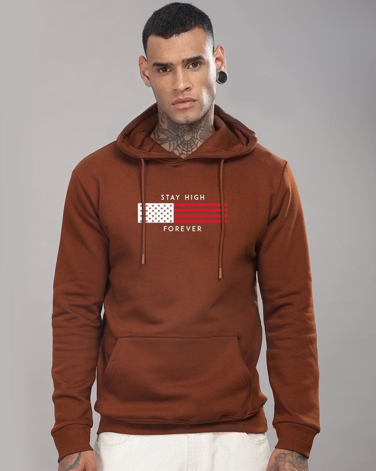 Men Brown Printed Hoodie