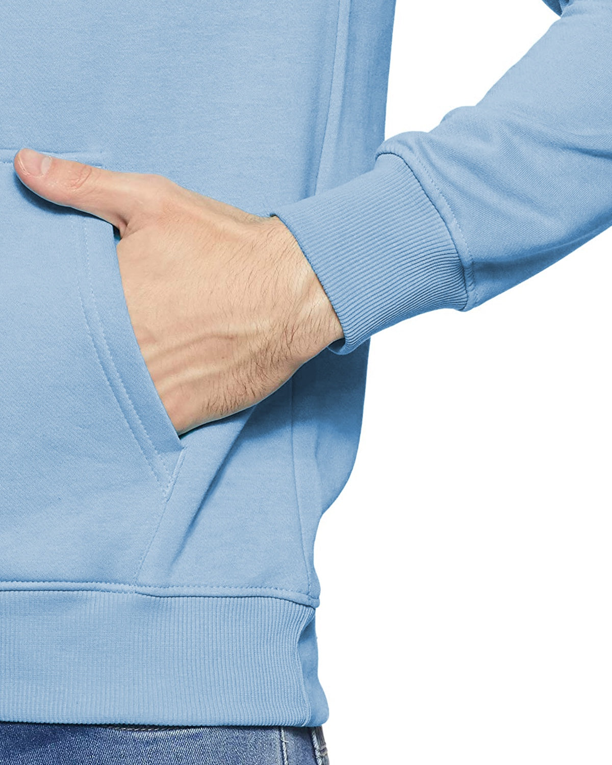 Men Blue Printed Cotton Hoodie