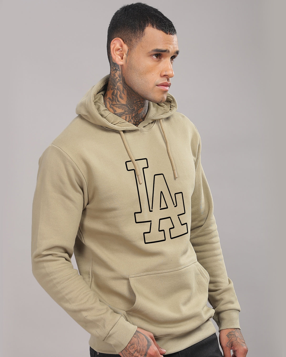 Men Beige Printed Hoodie