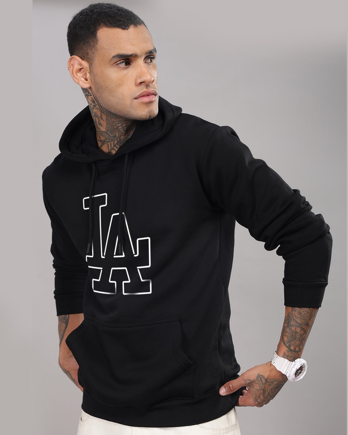 Men Black Printed Hoodie