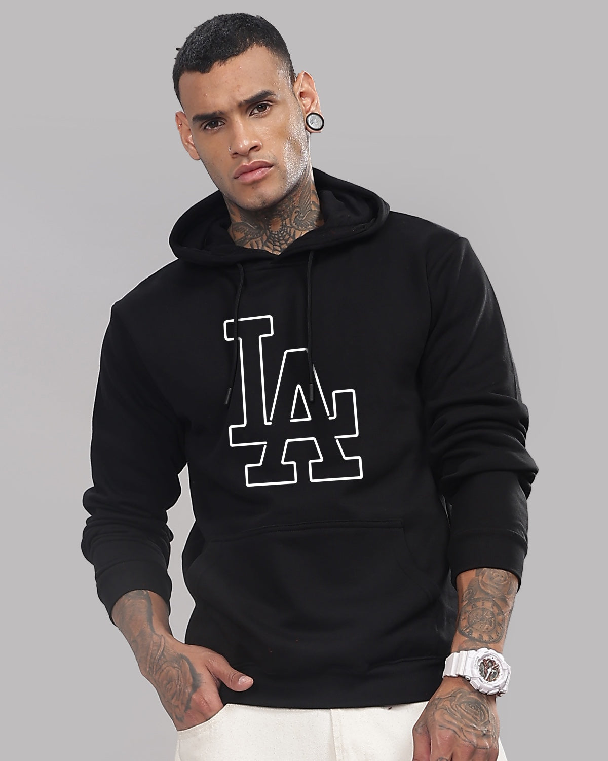 Men Black Printed Hoodie
