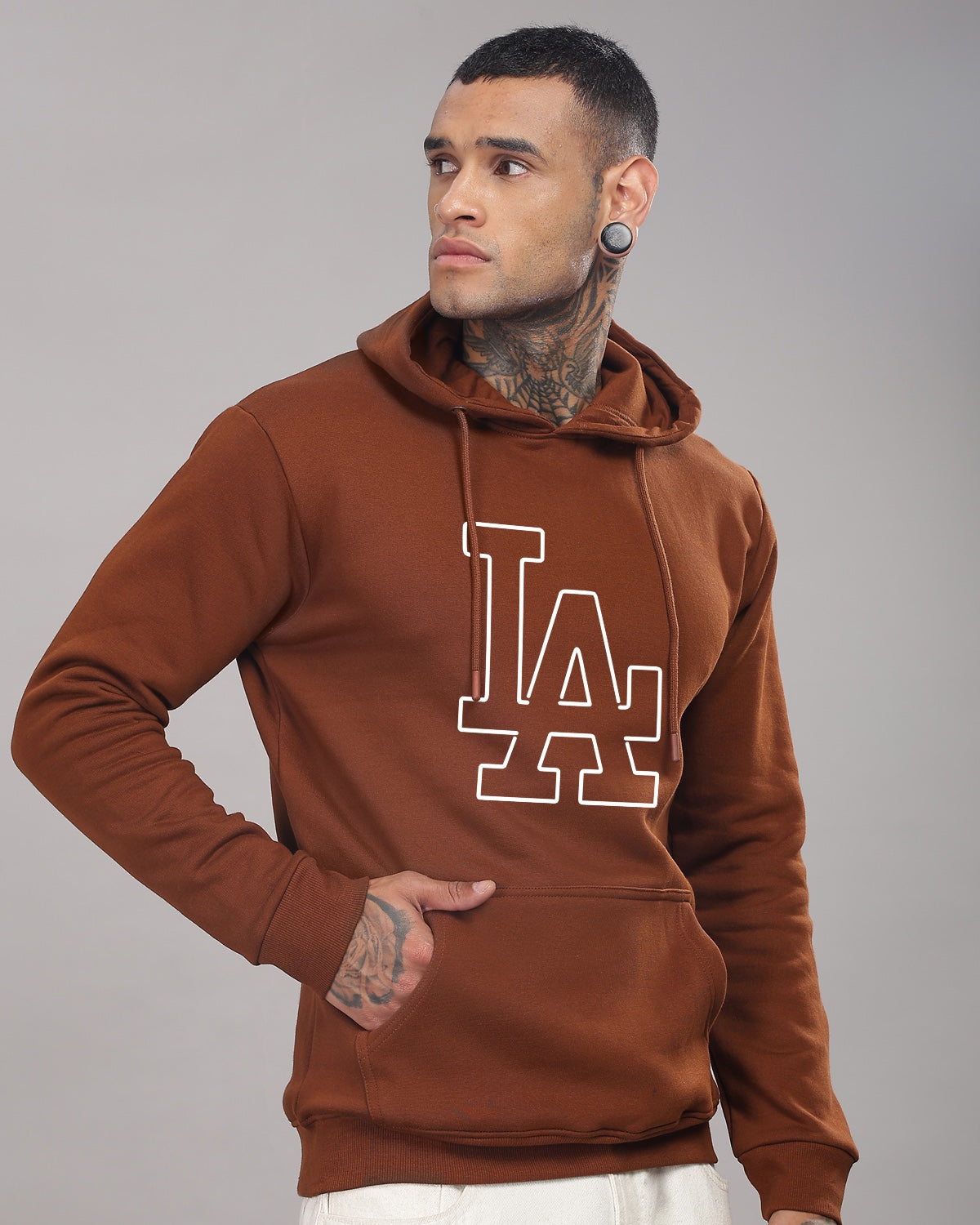 Men Downtown Brown Printed Hoodie