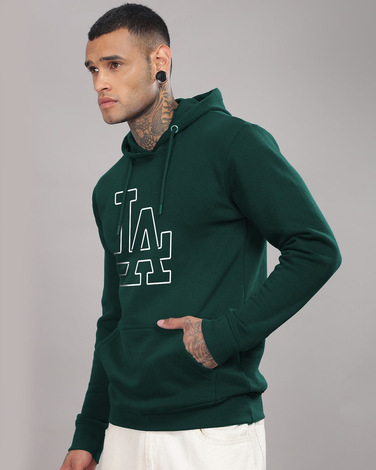 Men Green Printed Hoodie