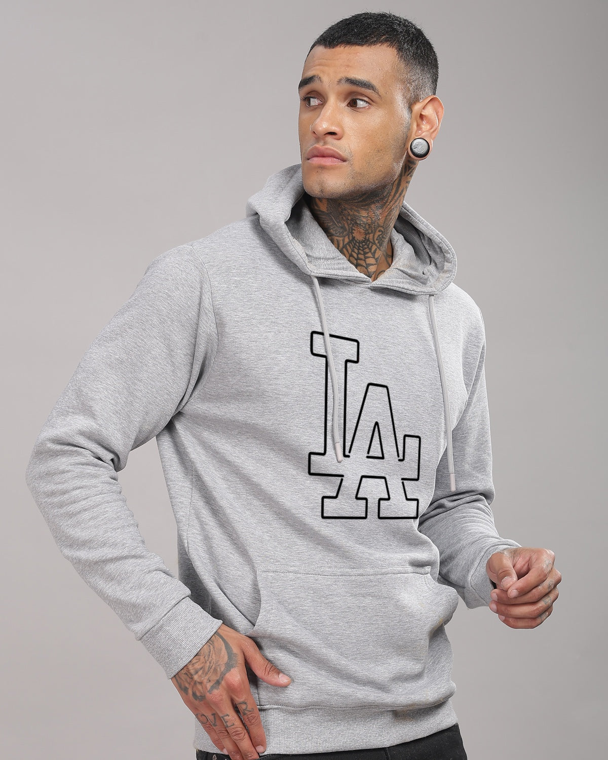 Men Grey Printed Hoodie