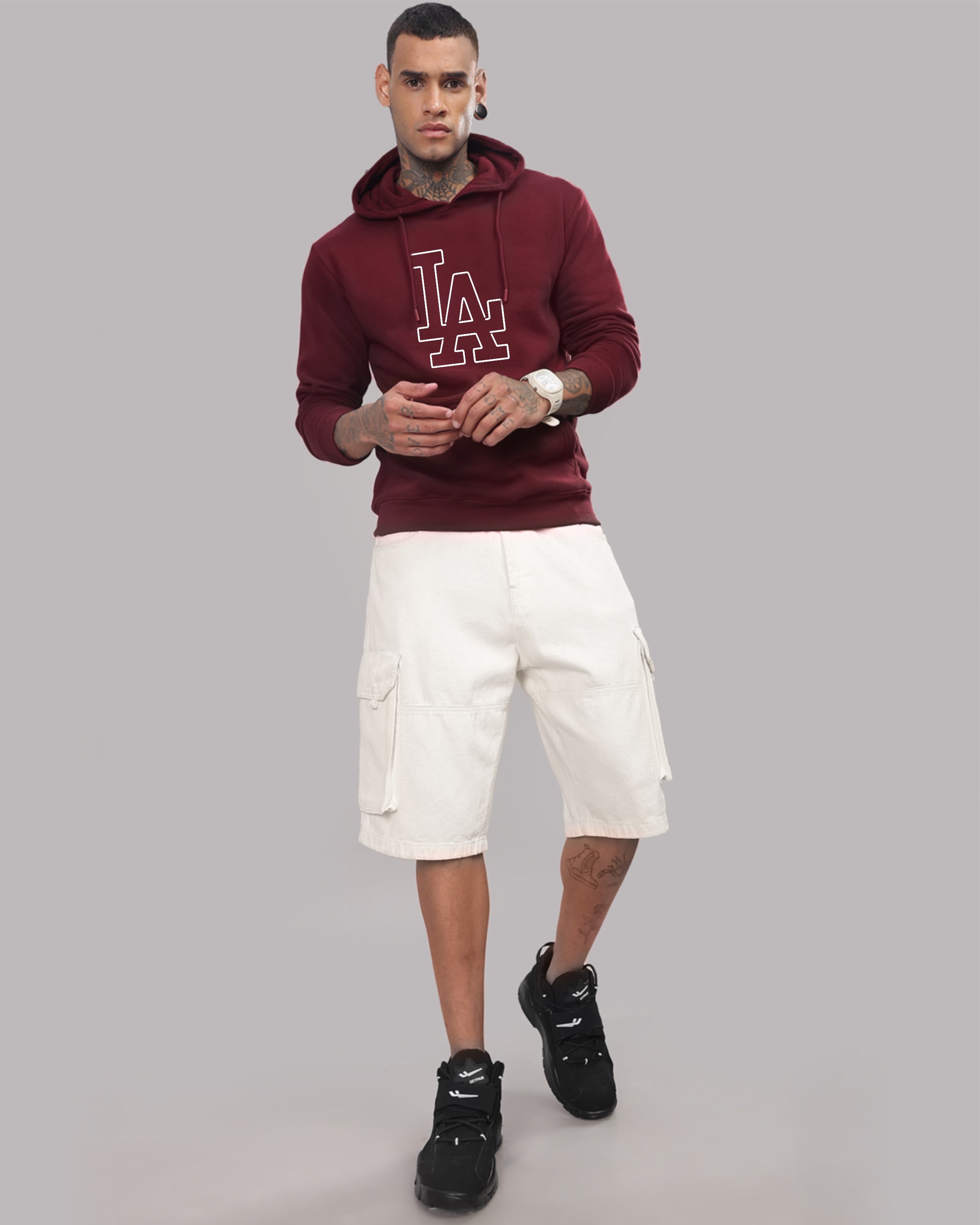 Men Maroon Printed Hoodie