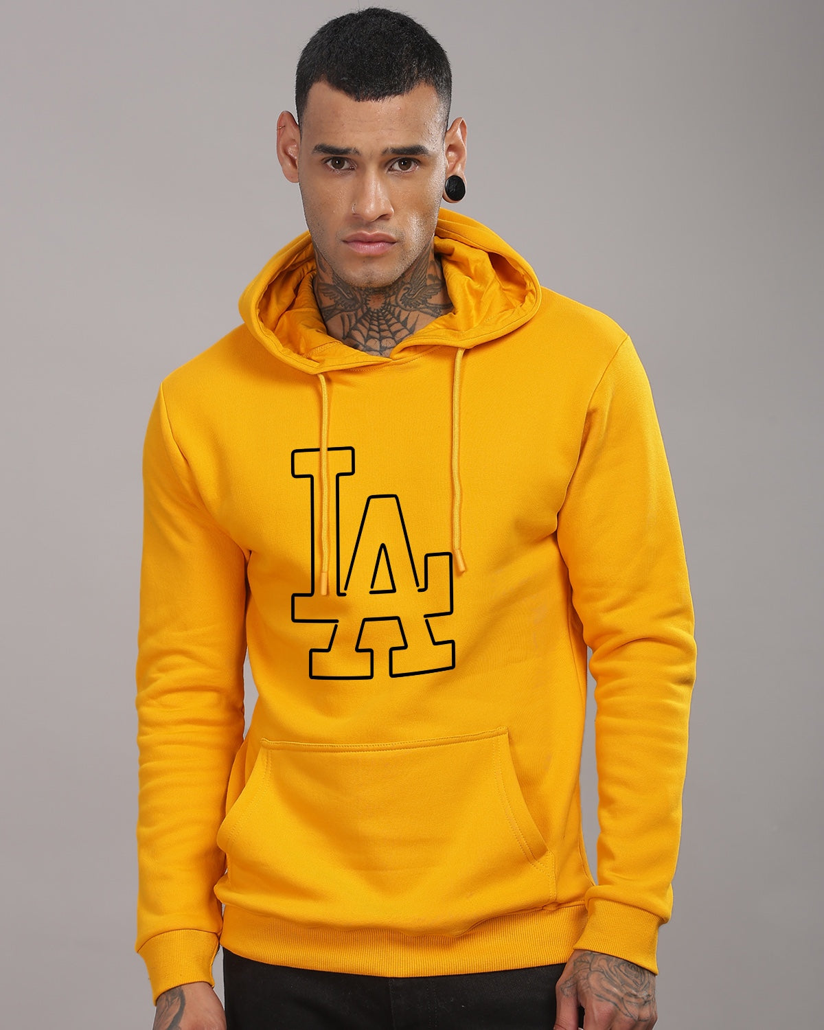 Men Mustard Printed Hoodie