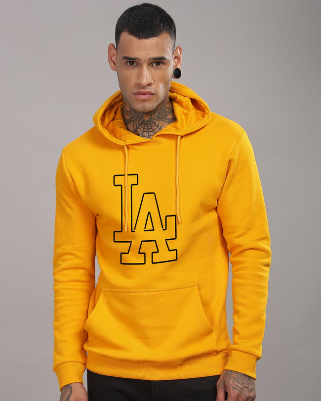 Men Mustard Printed Hoodie