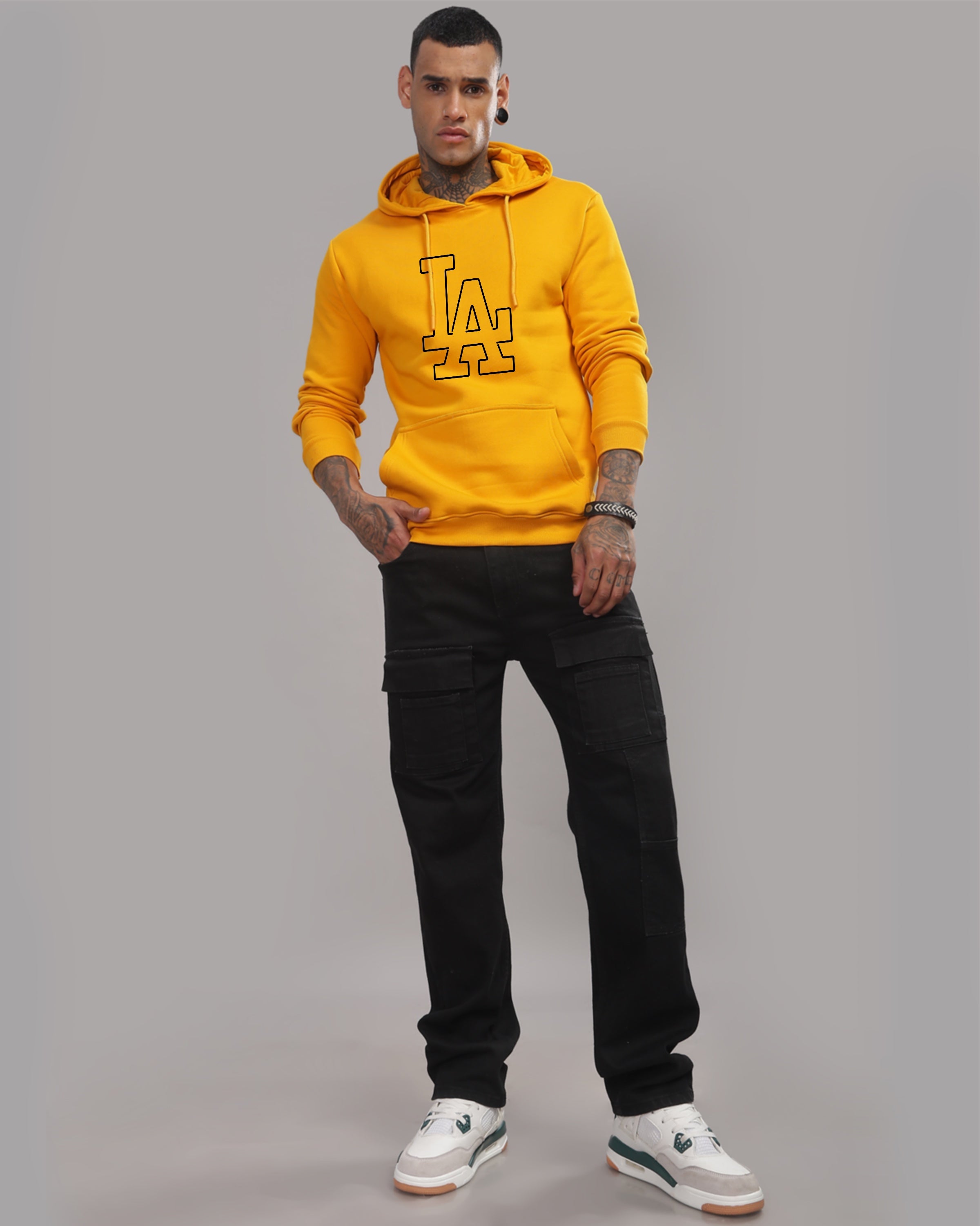 Men Mustard Printed Hoodie