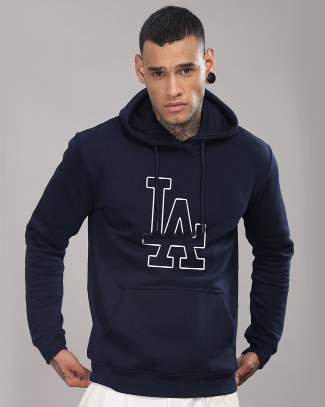 Men Navy Blue Printed Hoodie