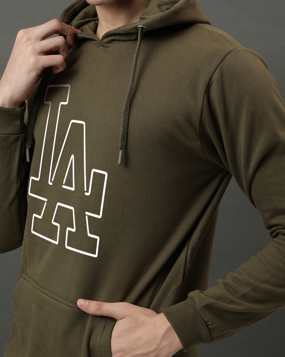 Men Olive Printed Hoodie