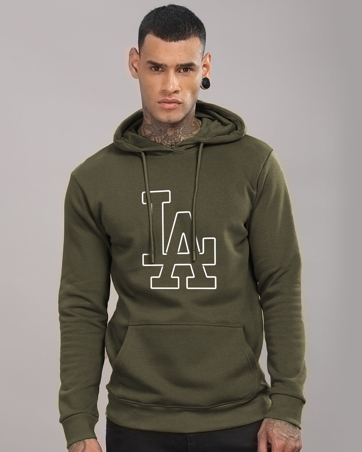 Men Olive Printed Hoodie