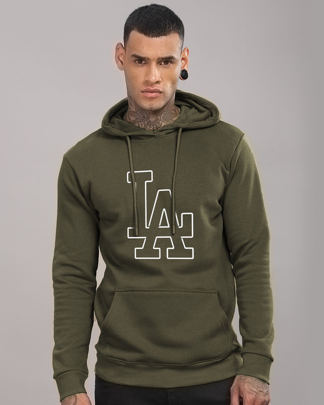Men Olive Printed Hoodie