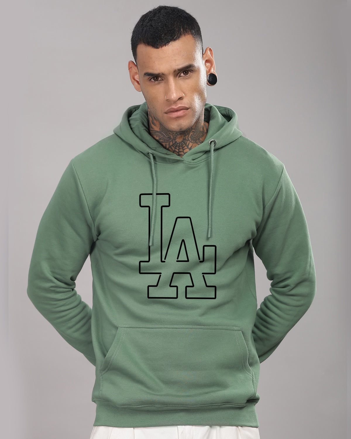 Men Green Printed Hoodie