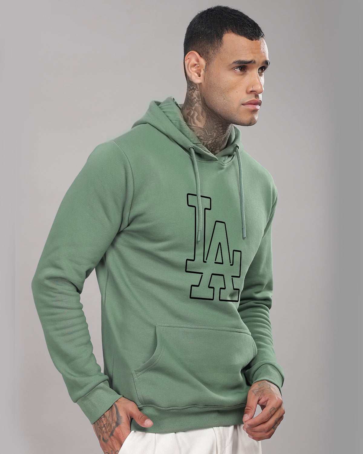 Men Green Printed Hoodie