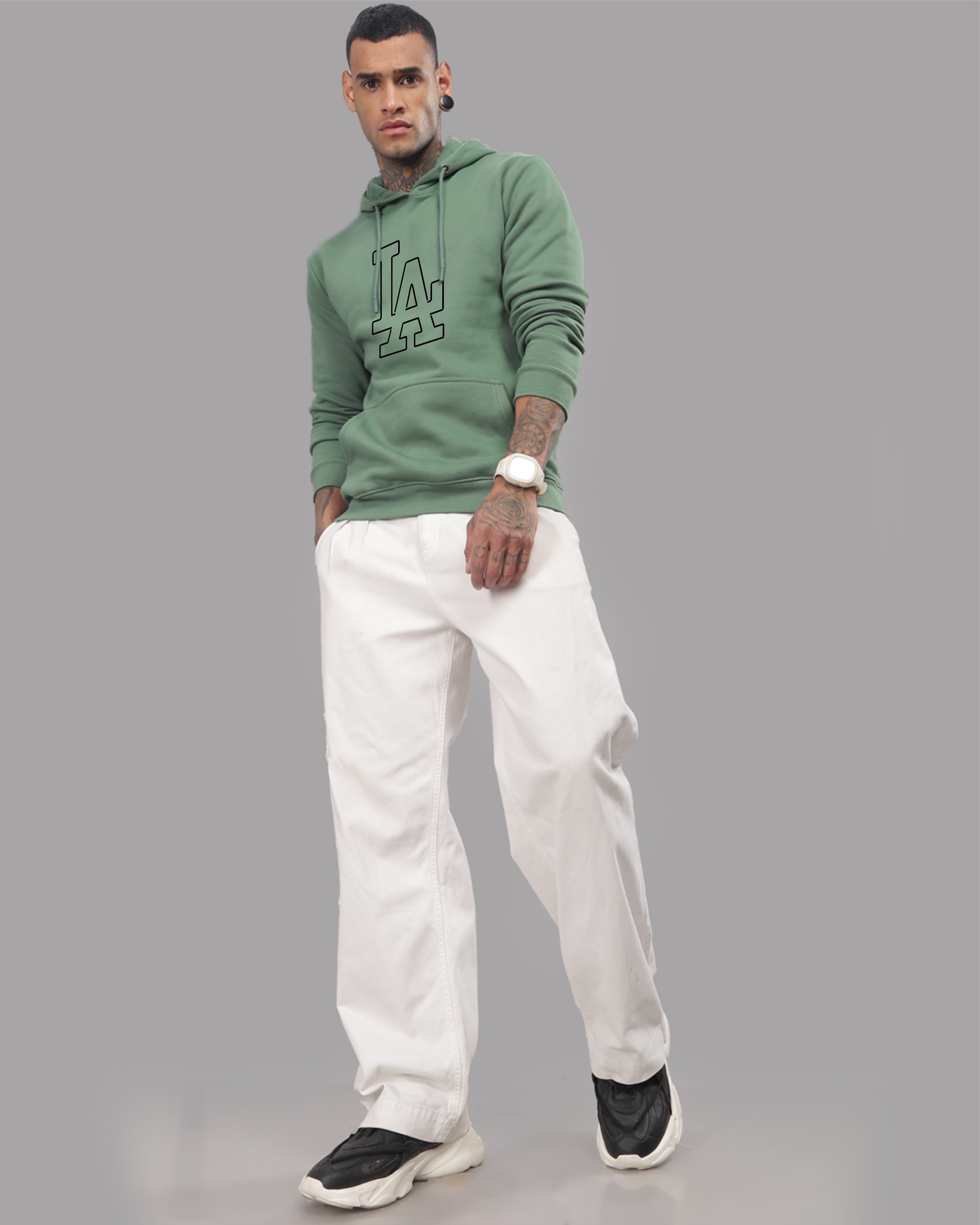 Men Green Printed Hoodie