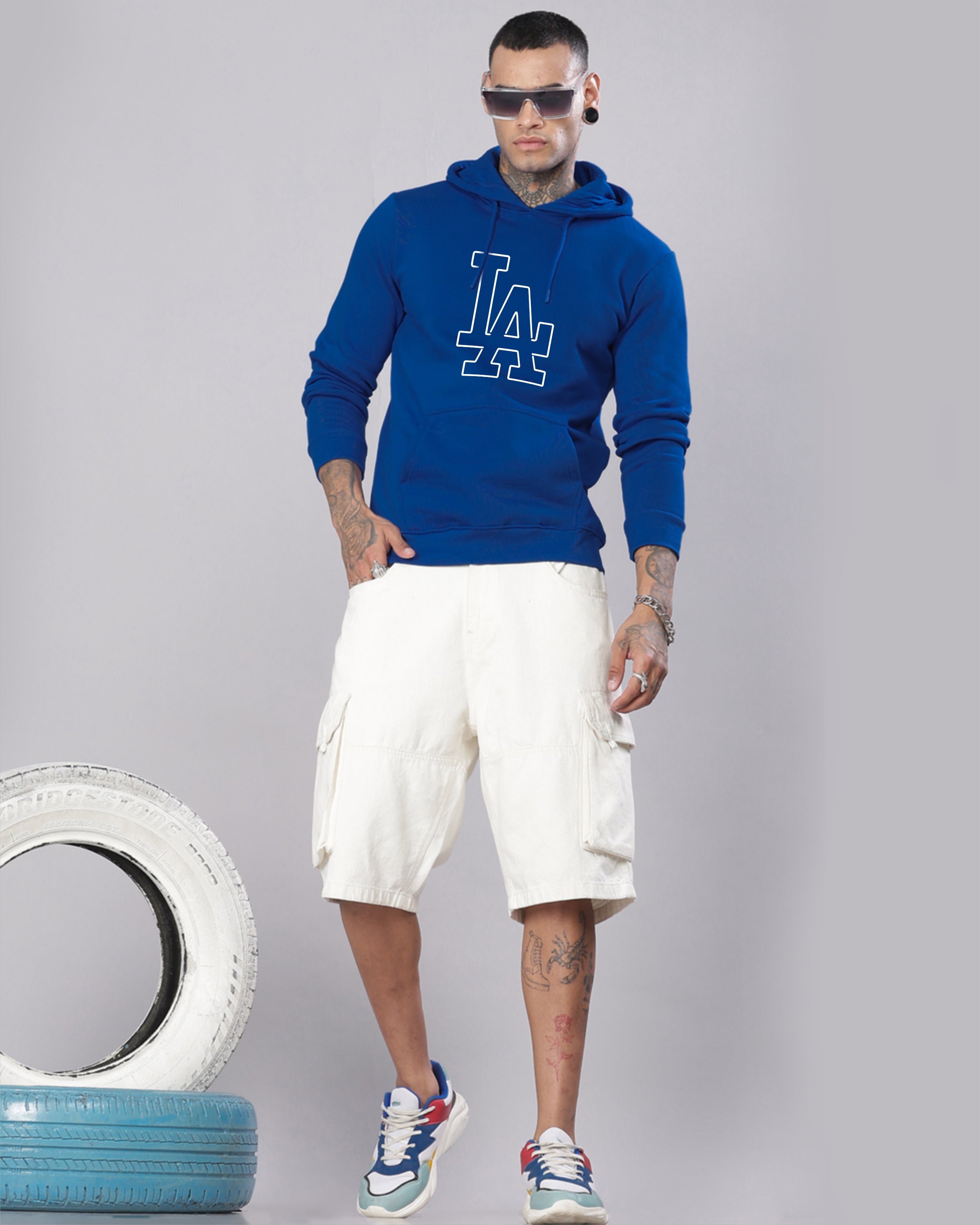 Men Royal Blue Printed Hoodie