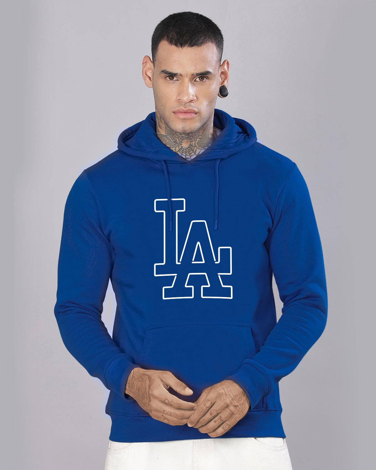 Men Royal Blue Printed Hoodie