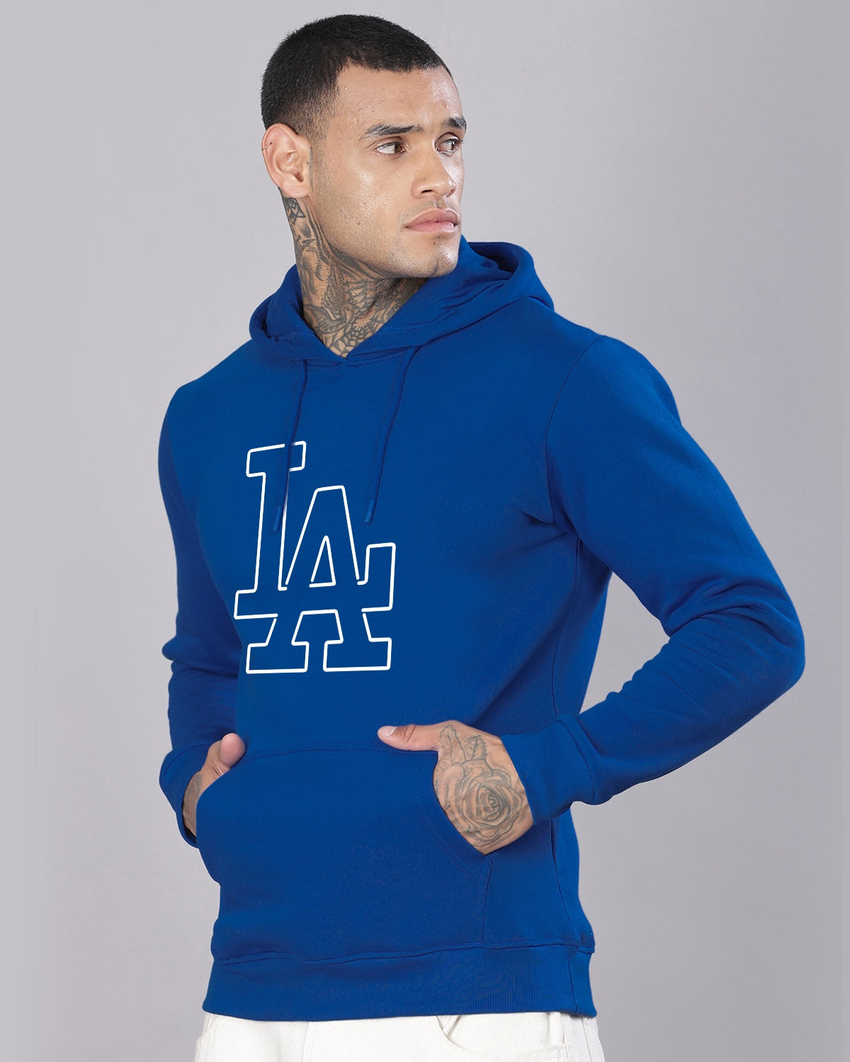 Men Royal Blue Printed Hoodie