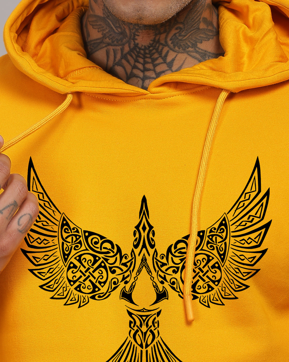 Men Mustard Printed Hoodie