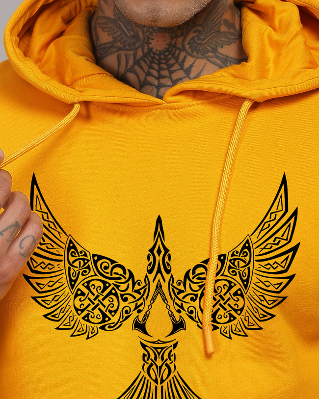 Men Mustard Printed Hoodie