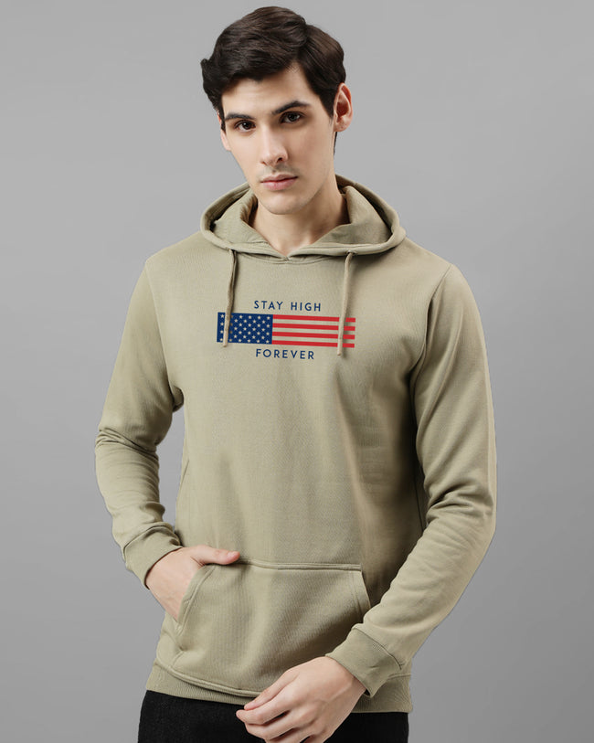 Men Beige Printed Hoodie