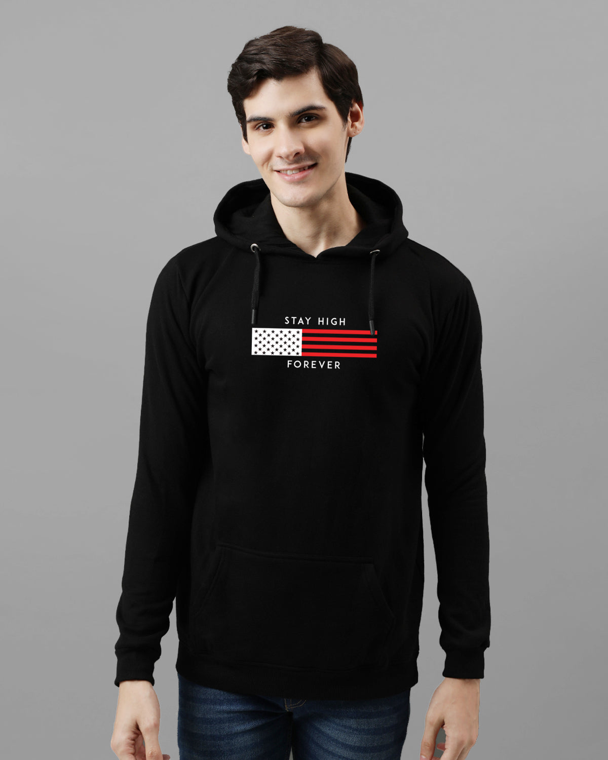 Men Black Printed Hoodie