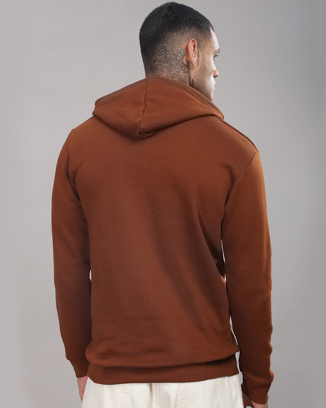 Men Brown Printed Cotton Hoodie
