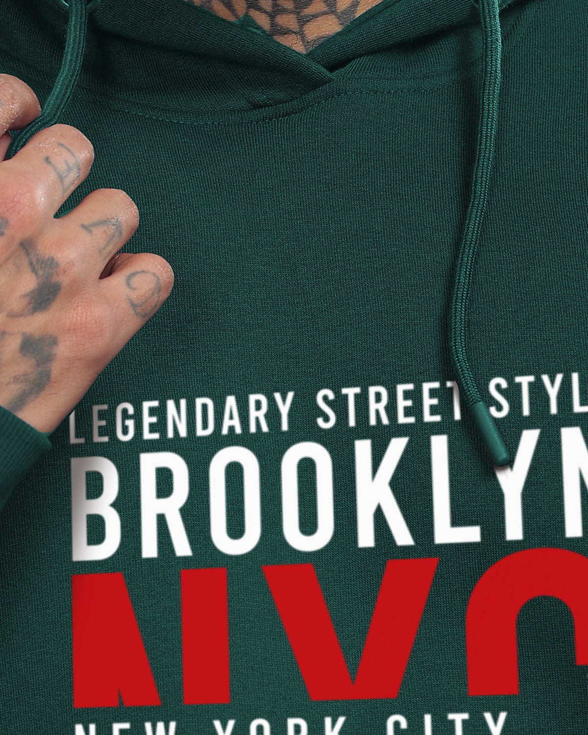 Men Green Printed Cotton Hoodie