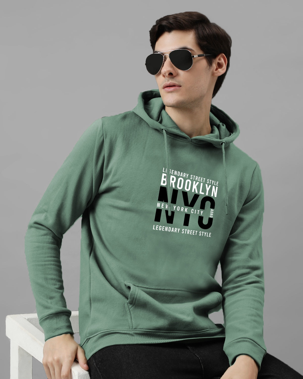 Men Green Printed Hoodie