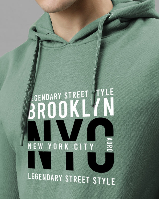 Men Green Printed Hoodie