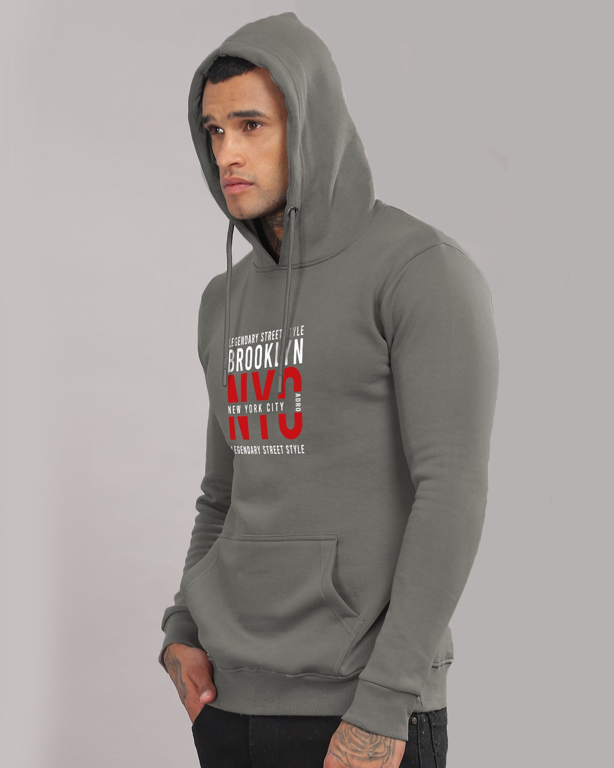 Men Grey Printed Hoodie