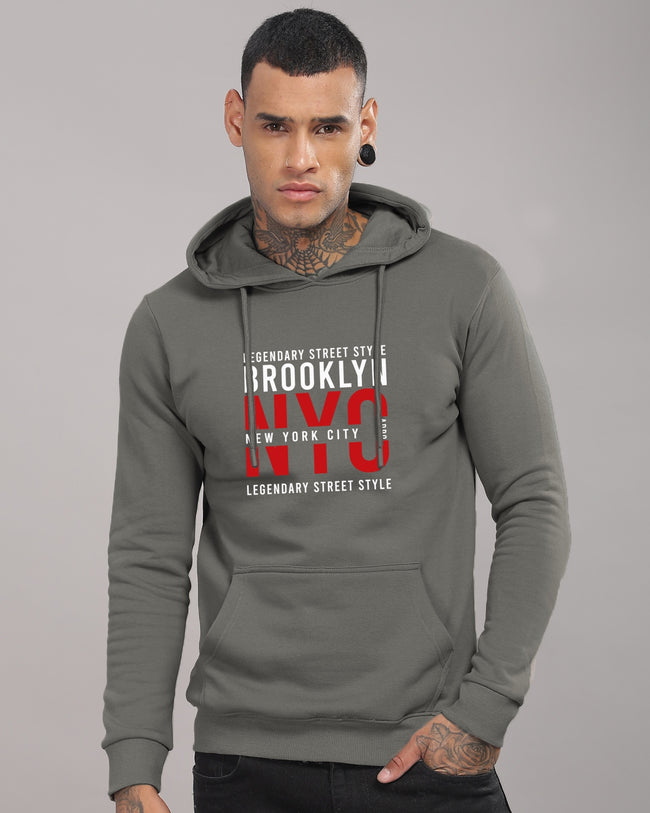 Men Grey Printed Hoodie