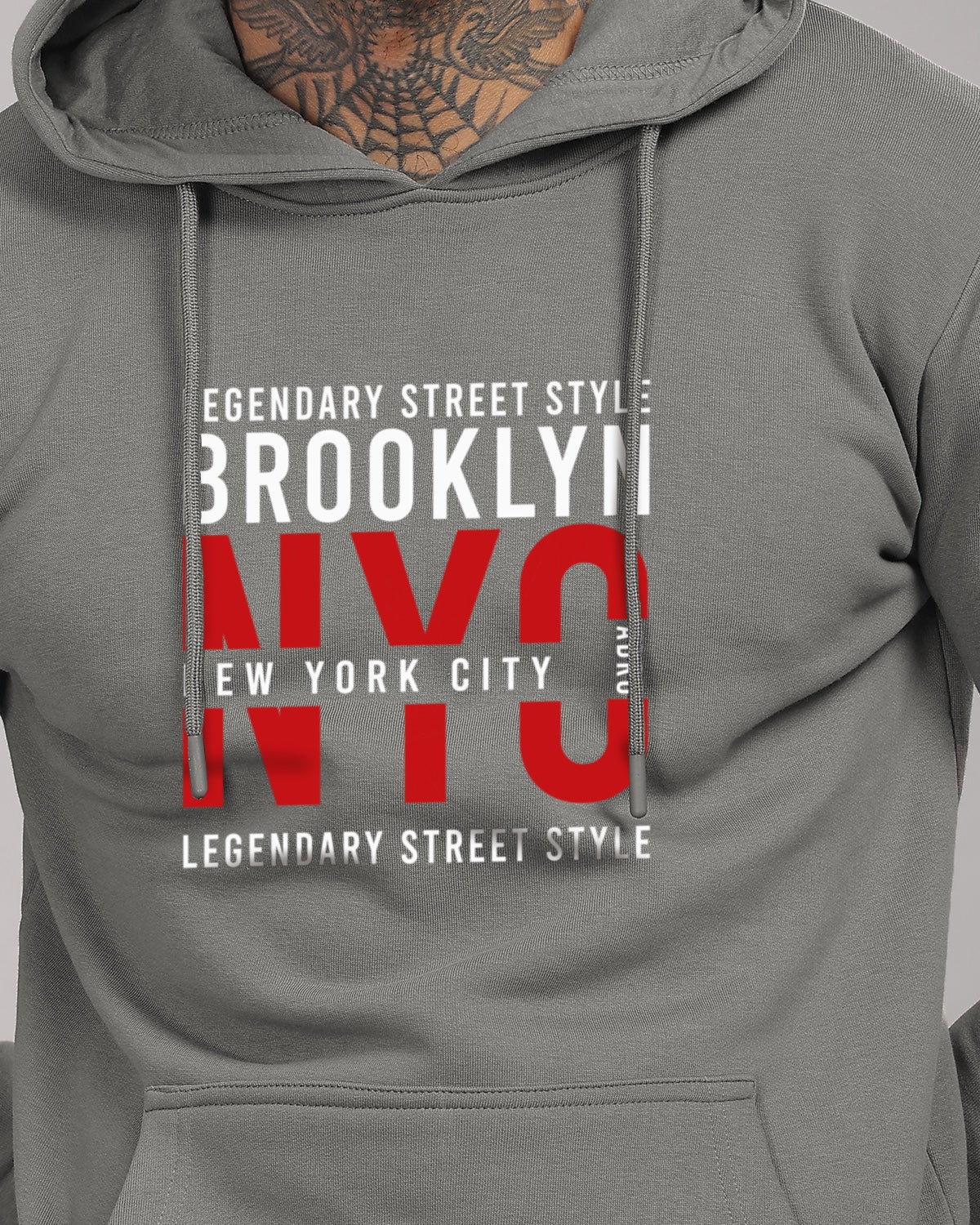 Men Grey Printed Hoodie