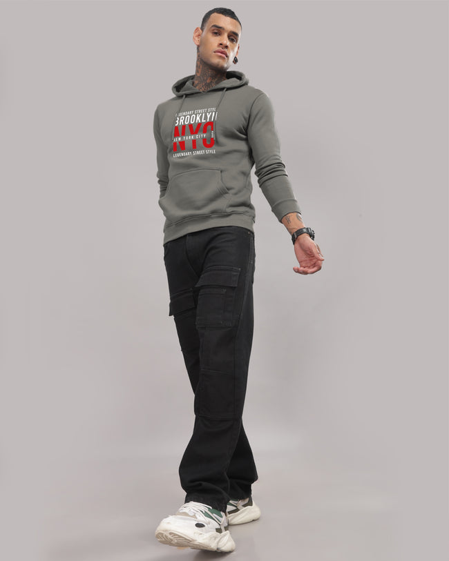 Men Grey Printed Hoodie