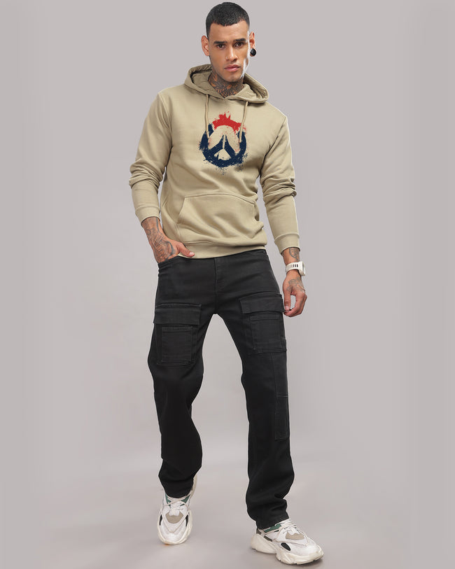 Men Beige Long Lasting Printed Hoodie