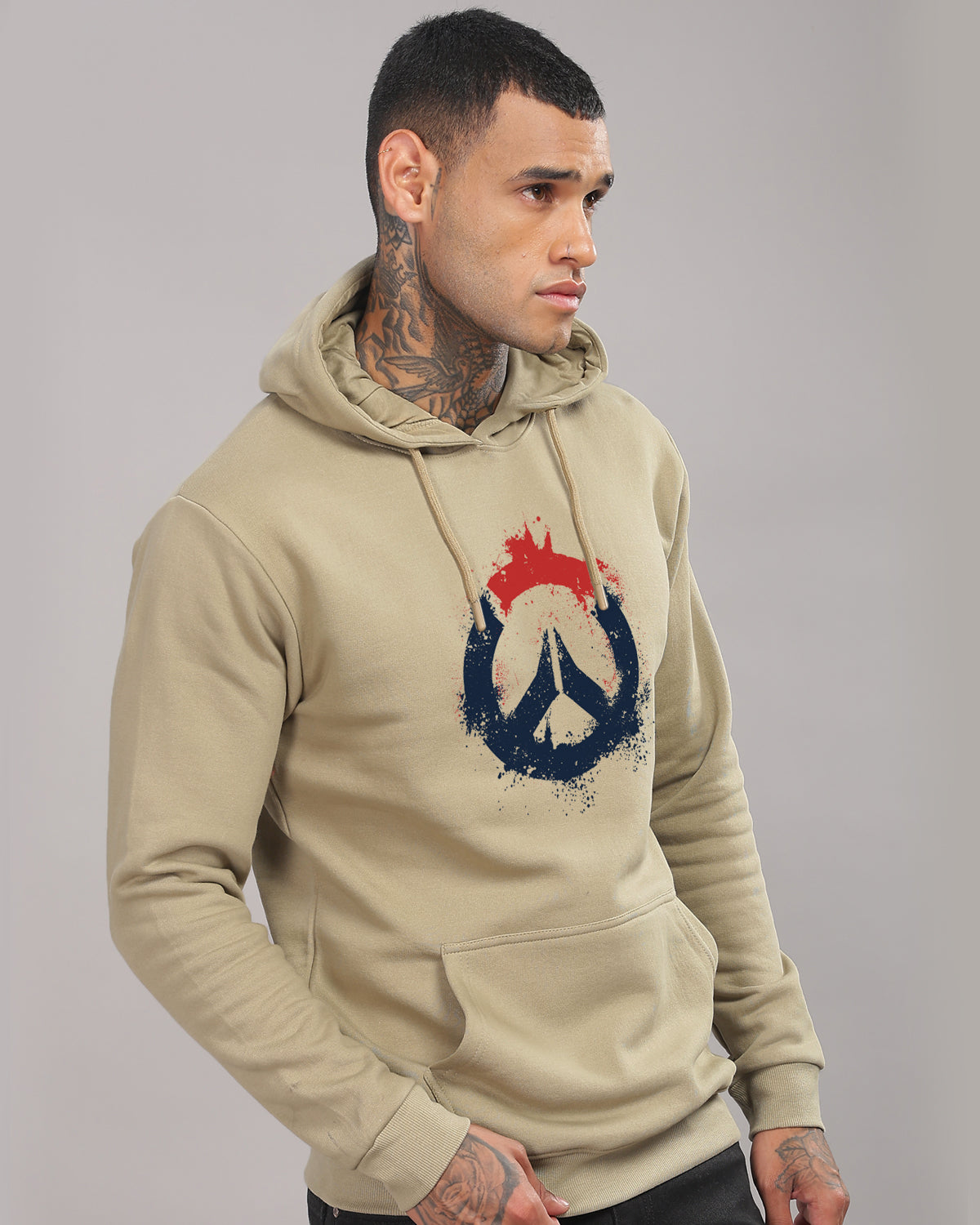 Men Beige Long Lasting Printed Hoodie