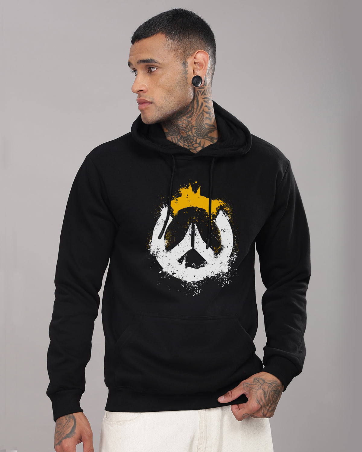 Men Black Long Lasting Printed Hoodie
