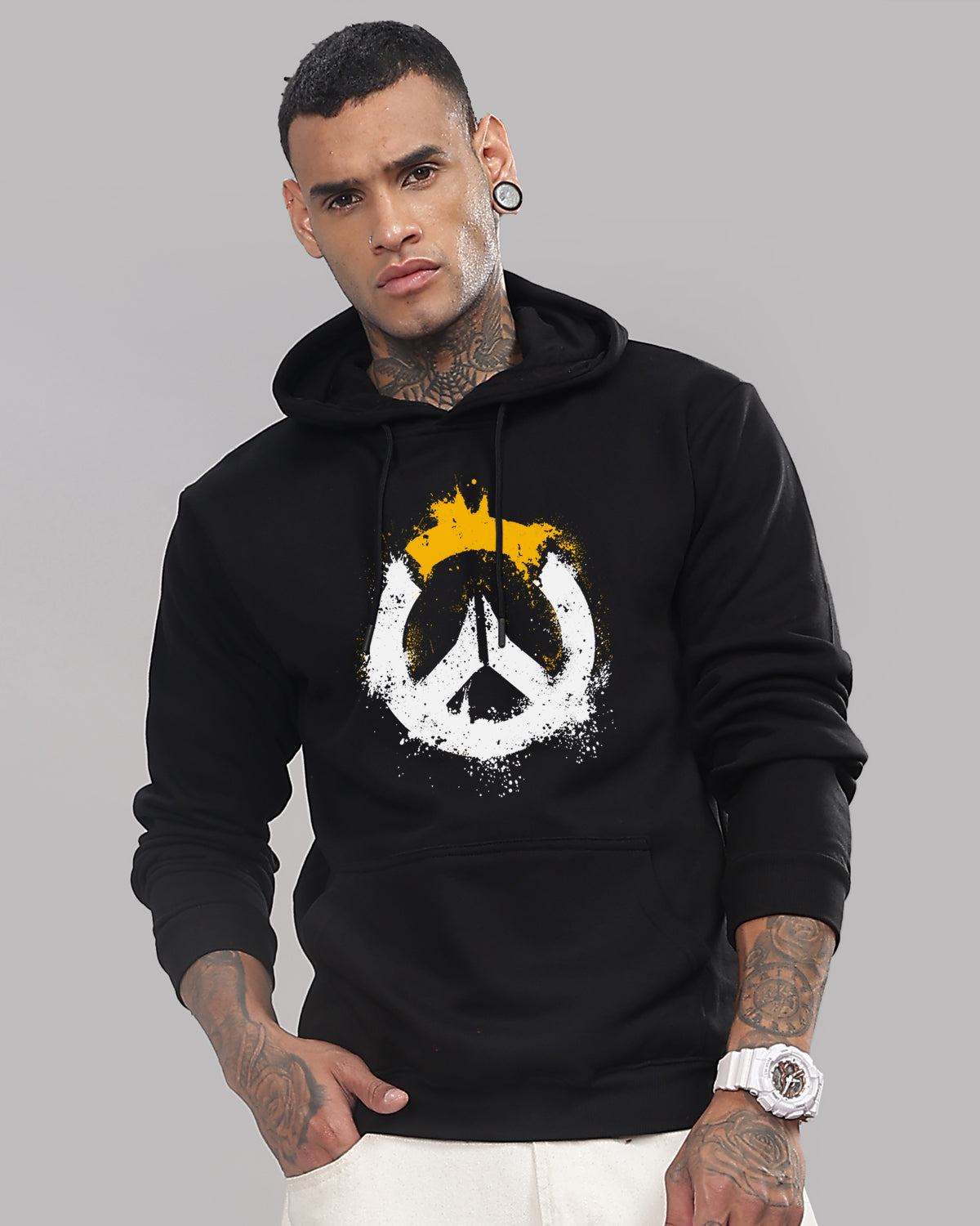 Men Black Long Lasting Printed Hoodie