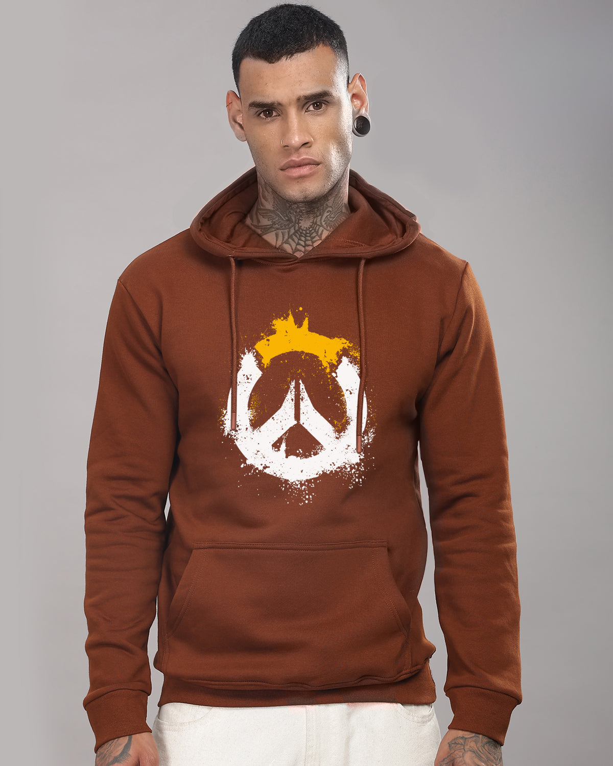 Men Brown Long Lasting Printed Hoodie