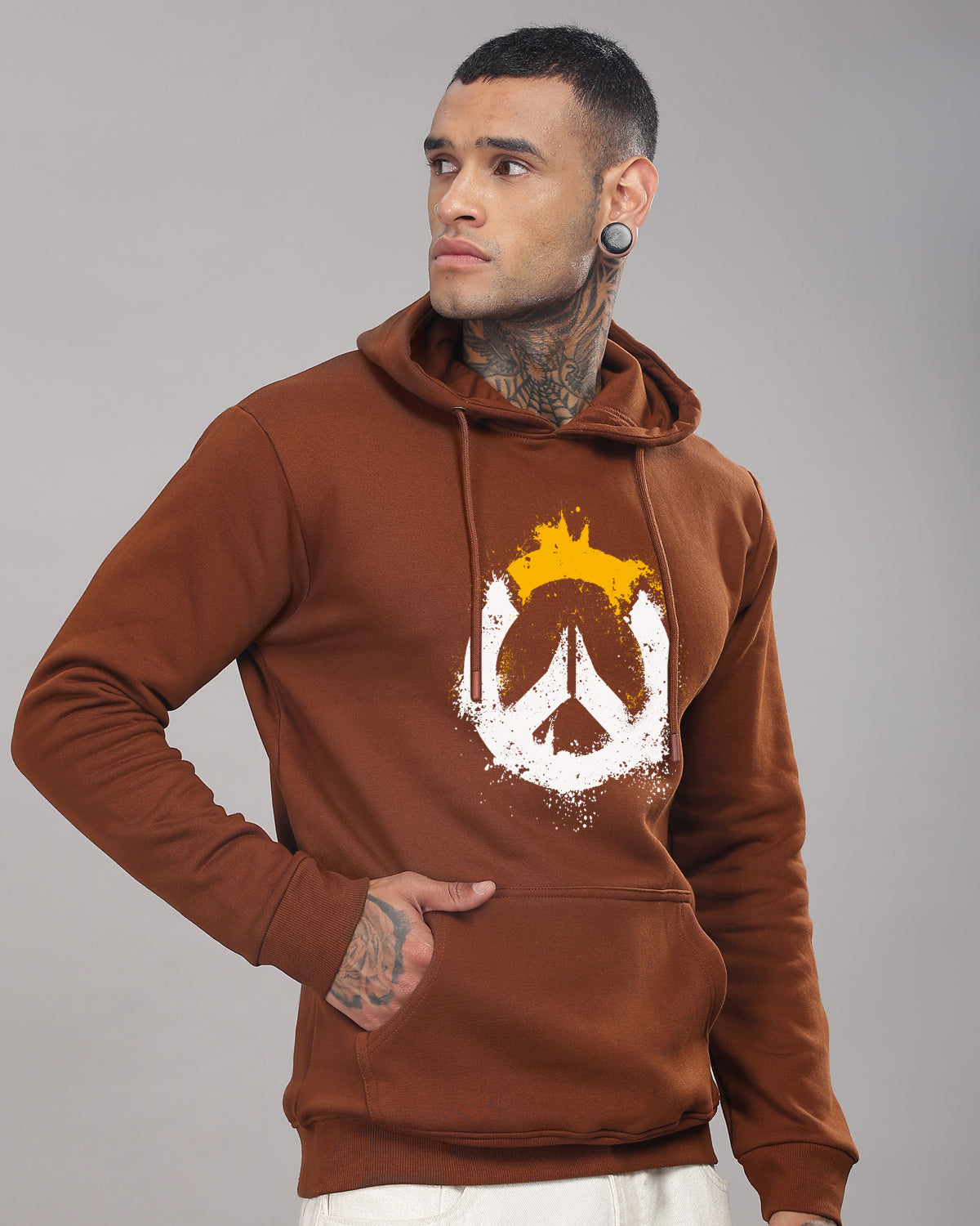 Men Brown Long Lasting Printed Hoodie