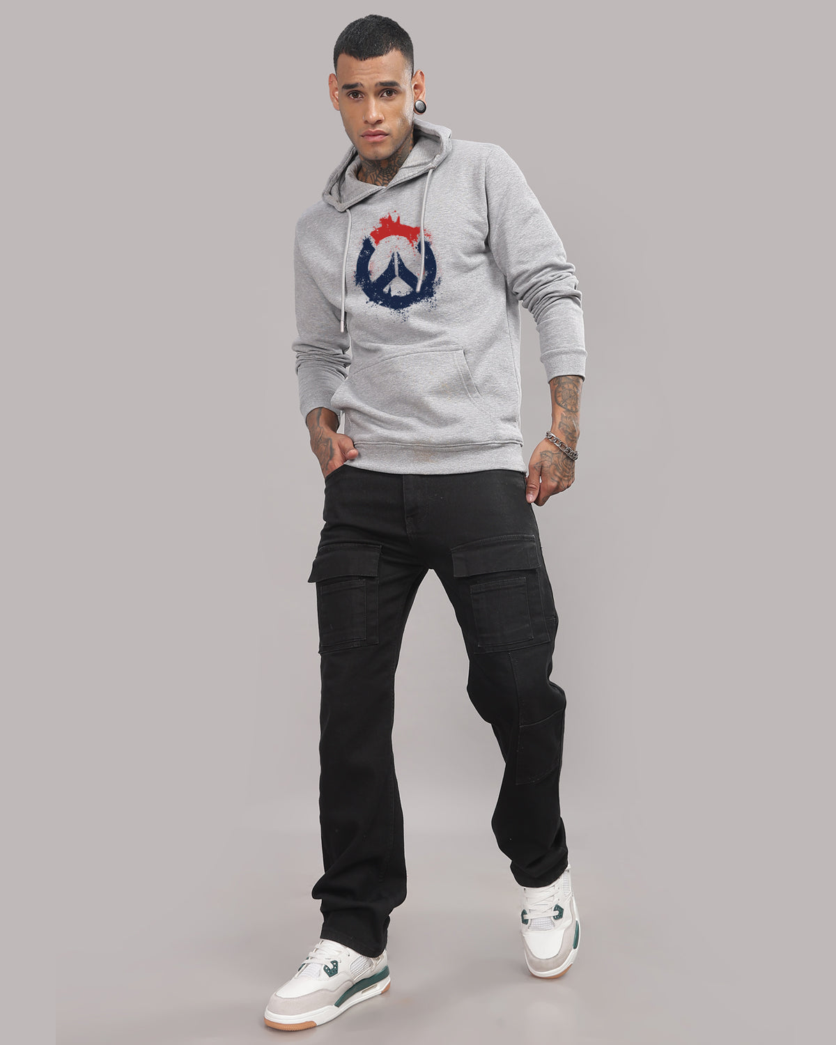 Men Grey Long Lasting Printed Hoodie