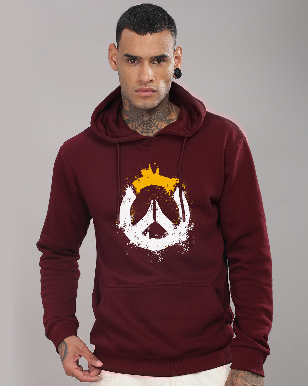 Men Maroon Long Lasting Printed Hoodie