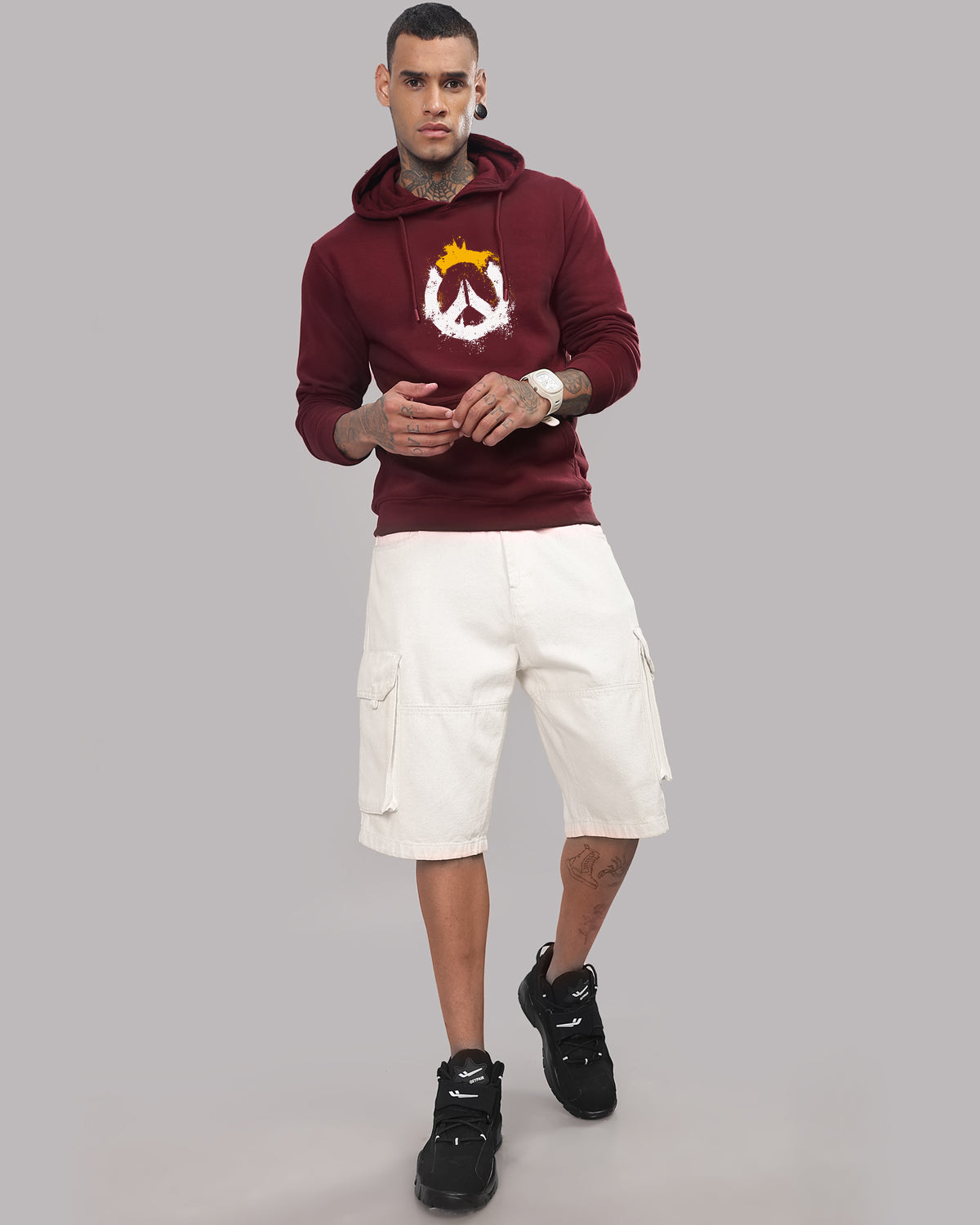 Men Maroon Long Lasting Printed Hoodie