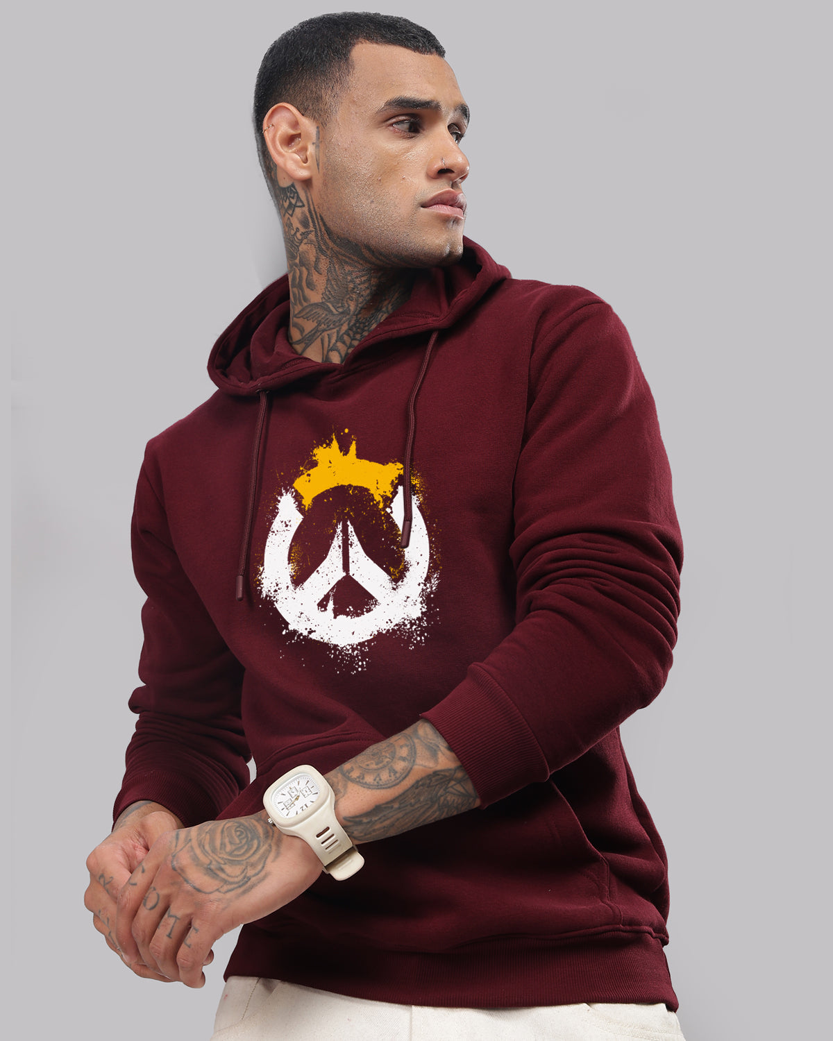 Men Maroon Long Lasting Printed Hoodie