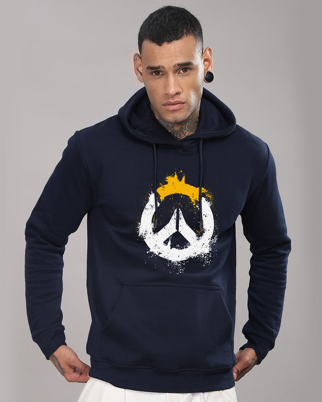Men Navy Blue Long Lasting Printed Hoodie