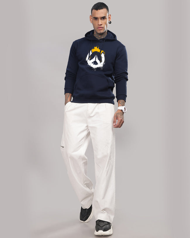 Men Navy Blue Long Lasting Printed Hoodie