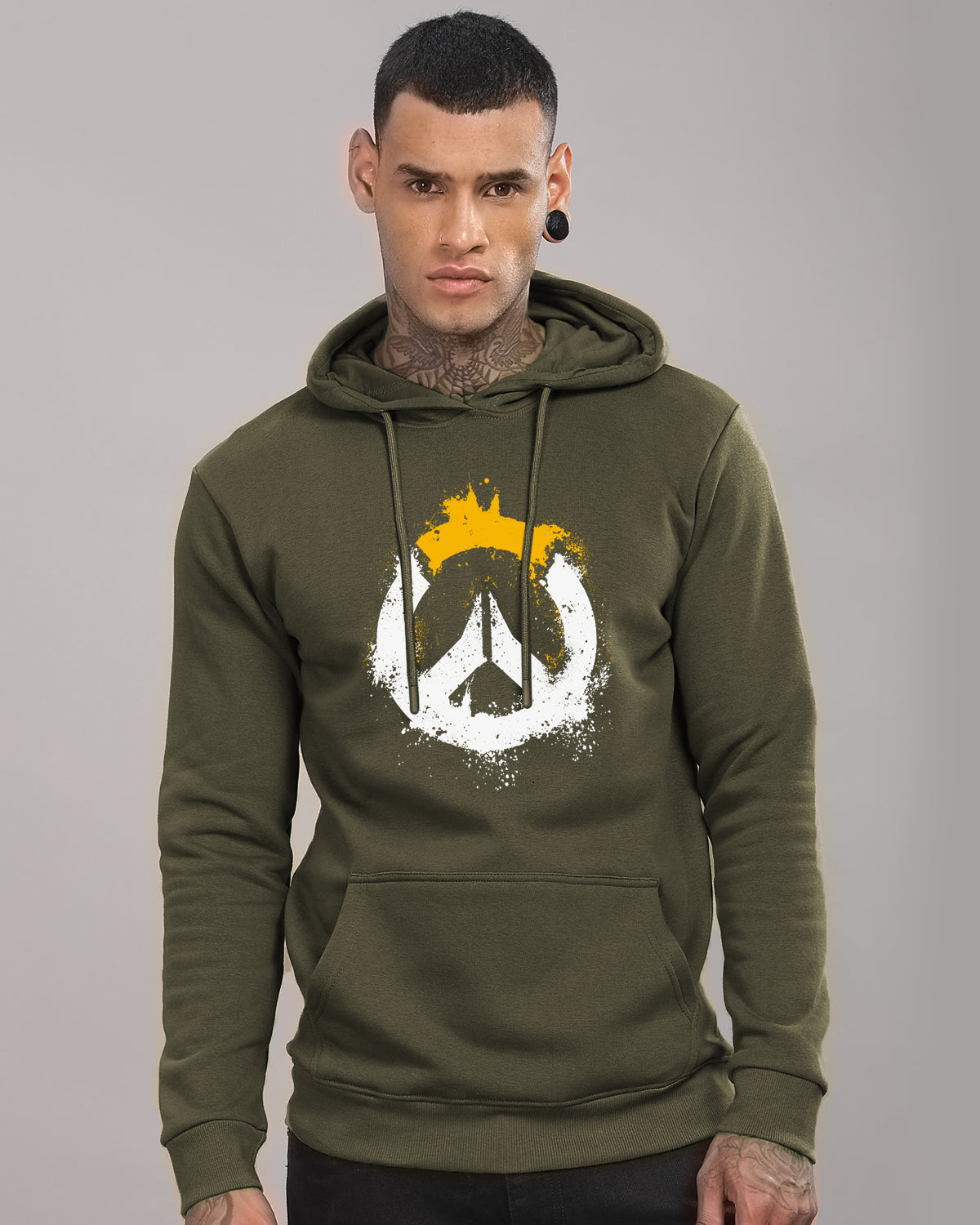 Men Olive Long Lasting Printed Hoodie