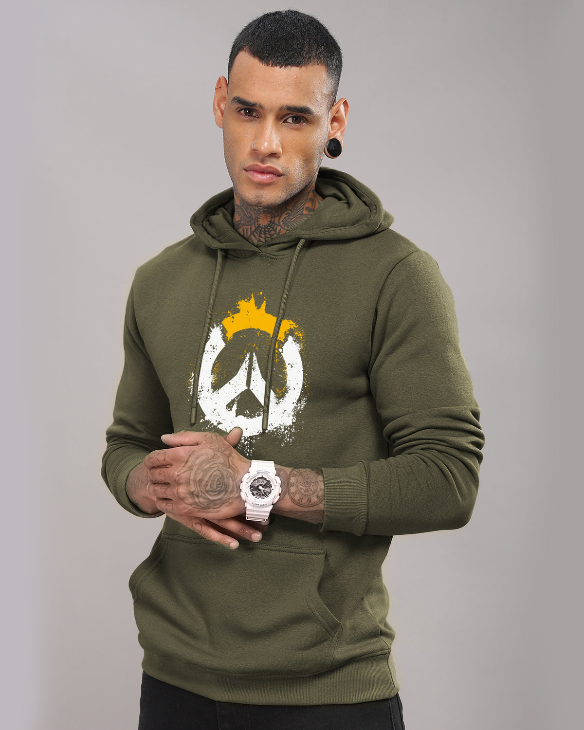 Men Olive Long Lasting Printed Hoodie