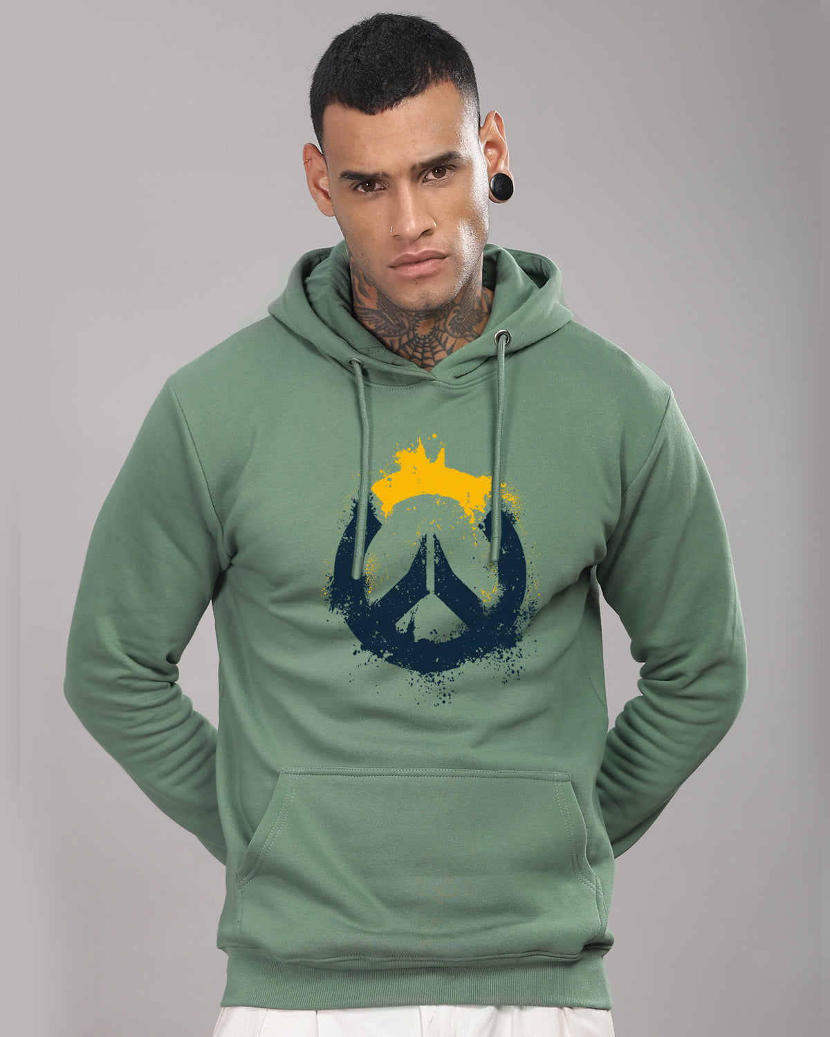 Men Green Long Lasting Printed Hoodie